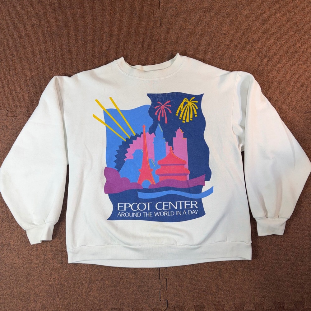 Vintage Disney Designs Epcot Center Sweatshirt White Made in USA Large Graphic